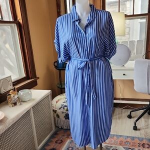 Blue Striped Shirt Dress 1X (14/16 W) NWT
